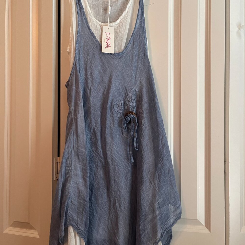 Blue Women's Lightweight Tank Dress with Flower Detail